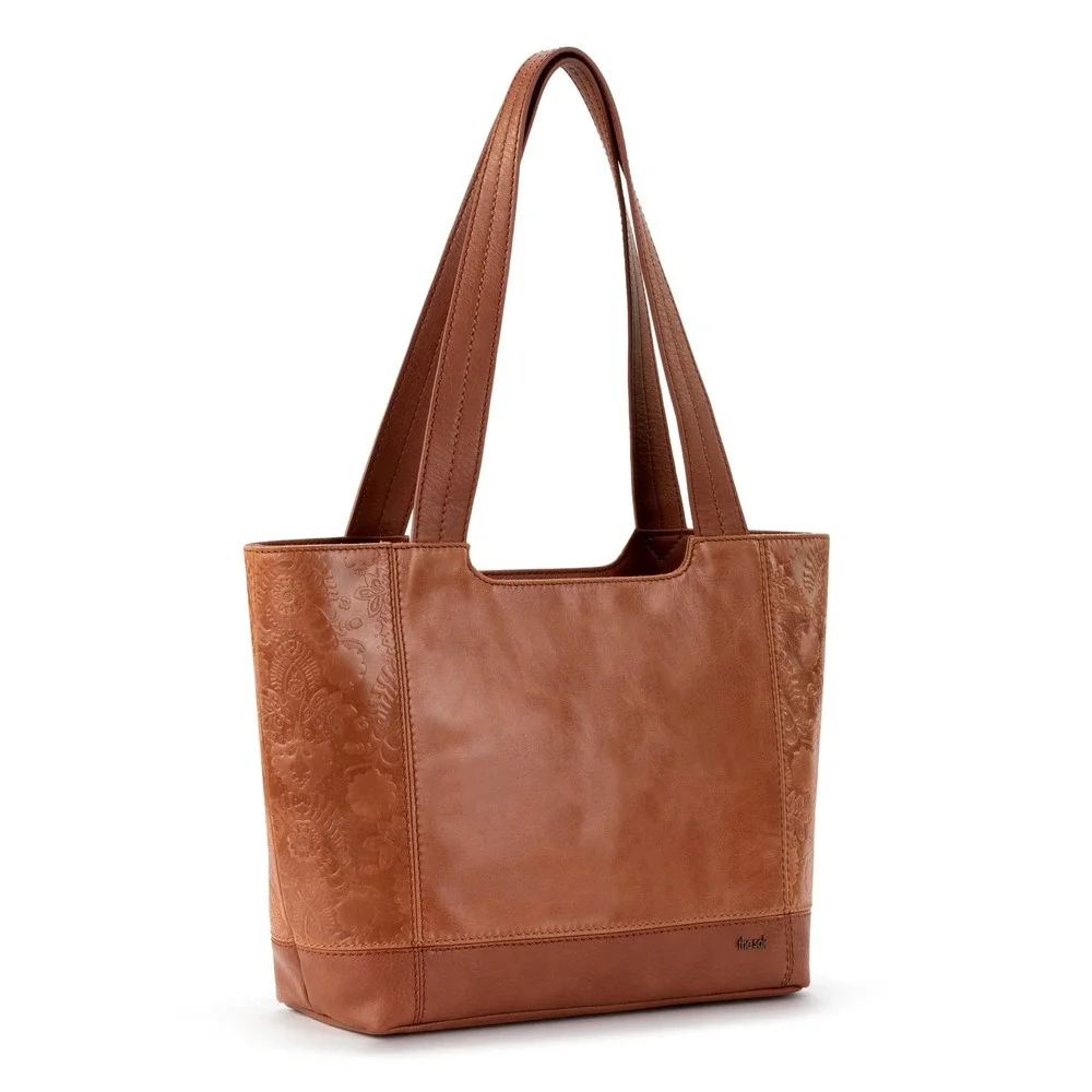 NWT The Sak‎ De Young Leather Tote Bag - Tobacco Floral Embossed 100% Cow Hide